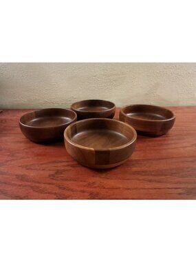 Mid Century Modern Black Walnut Wood Salad Bowls Set 4 MCM Vintage Kustom Kraft